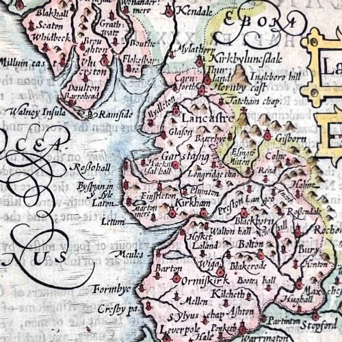 ANTIQUE MAP OF LANCASHIRE PIETER VAN DEN KEERE MINIATURE SPEED - ADDITIONAL PHOTO 1
