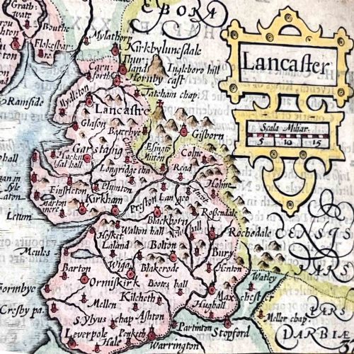ANTIQUE MAP OF LANCASHIRE PIETER VAN DEN KEERE MINIATURE SPEED - ADDITIONAL PHOTO 3
