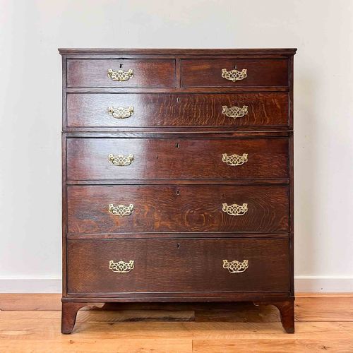 large georgian two part oak chest of drawers - CATEGORY: ANTIQUE CHEST OF DRAWERS - DATED 1800