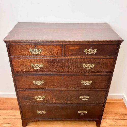 LARGE GEORGIAN TWO PART OAK CHEST OF DRAWERS - ADDITIONAL PHOTO 10