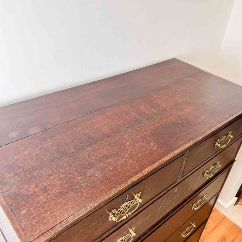 LARGE GEORGIAN TWO PART OAK CHEST OF DRAWERS - ADDITIONAL PHOTO 12