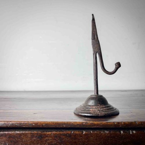 antique wrought iron rushlight holder - CATEGORY: ANTIQUE LIGHTING - DATED 1800