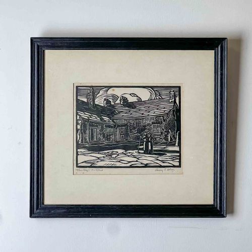 linocut print by harry epworth allen - CATEGORY: ANTIQUE ART - DATED 1930