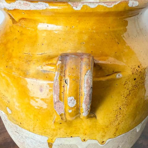 ANTIQUE FRENCH CONFIT POT YELLOW GLAZE - ADDITIONAL PHOTO 9