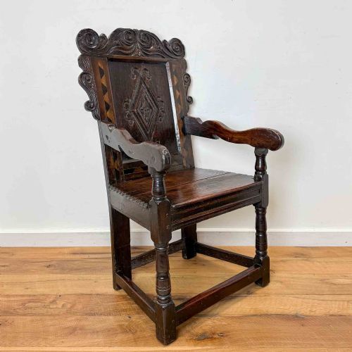 ANTIQUE CHARLES II OAK WAINSCOT CHAIR - ADDITIONAL PHOTO 2
