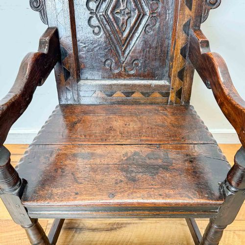 ANTIQUE CHARLES II OAK WAINSCOT CHAIR - ADDITIONAL PHOTO 6