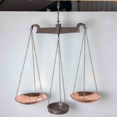 LARGE ANTIQUE COPPER AND IRON BALANCE SCALES - ADDITIONAL PHOTO 10