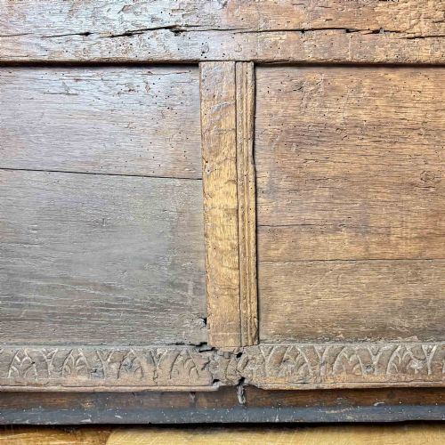 ANTIQUE OAK COFFER WITH GEOMETRIC PANELLED FRONT - ADDITIONAL PHOTO 19
