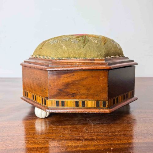 ANTIQUE OCTAGONAL MAHOGANY FOOTSTOOL WITH CREWEL WORK COVER - ADDITIONAL PHOTO 7