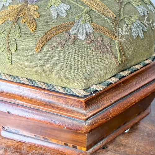 ANTIQUE OCTAGONAL MAHOGANY FOOTSTOOL WITH CREWEL WORK COVER - ADDITIONAL PHOTO 10