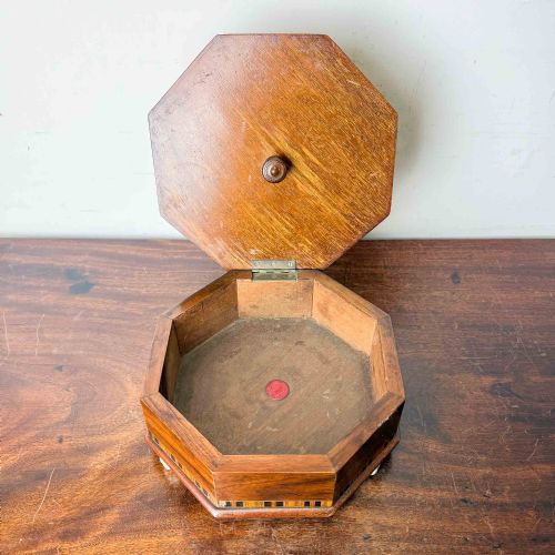 ANTIQUE OCTAGONAL MAHOGANY FOOTSTOOL WITH CREWEL WORK COVER - ADDITIONAL PHOTO 12