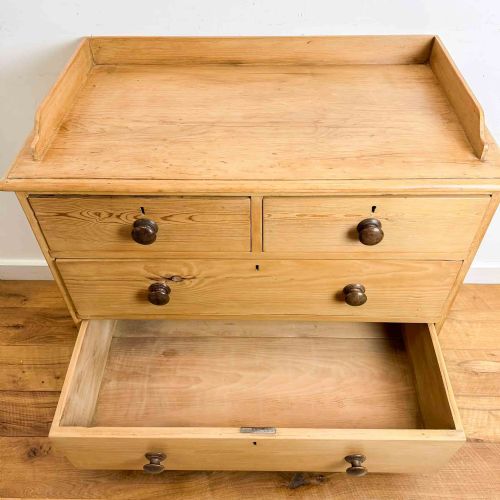 ANTIQUE PINE CHEST OF DRAWERS WITH BUN FEET - ADDITIONAL PHOTO 14