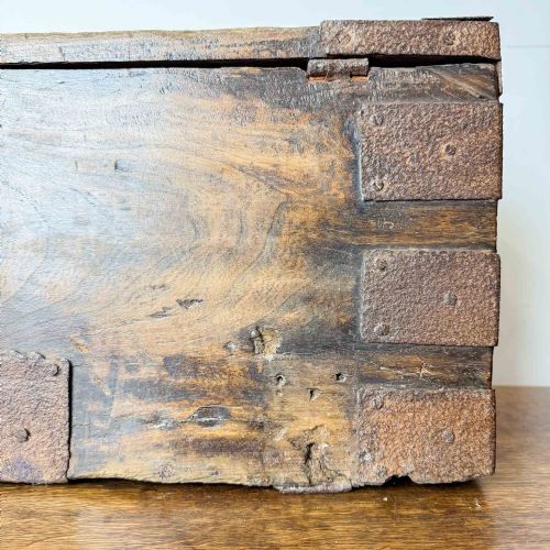 ANTIQUE ELM AND PINE IRON BOUND STRONGBOX - ADDITIONAL PHOTO 8