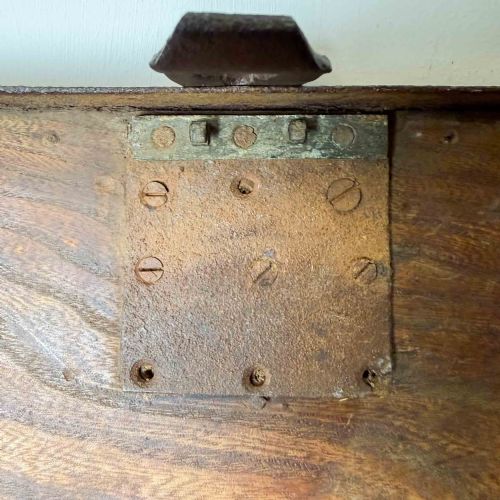 ANTIQUE ELM AND PINE IRON BOUND STRONGBOX - ADDITIONAL PHOTO 15