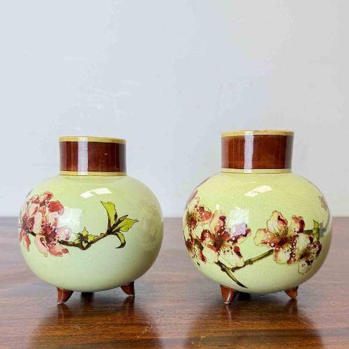 PAIR OF DOULTON LAMBETH FAIENCE CHERRY BLOSSOM VASES - ADDITIONAL PHOTO 2