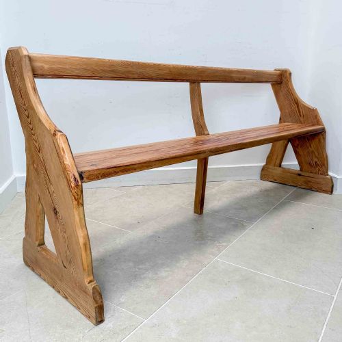ANTIQUE PITCH PINE OPEN BACK CHURCH PEW