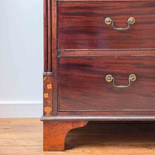 ANTIQUE MAHOGANY CHEST OF DRAWERS WITH FLORAL INLAY DETAILS - ADDITIONAL PHOTO 14