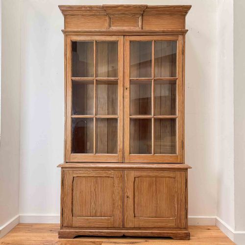 Antique Pitch Pine Glazed Bookcase Cabinet
