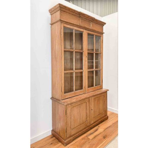 fig 1. Antique Pitch Pine Glazed Bookcase Cabinet
