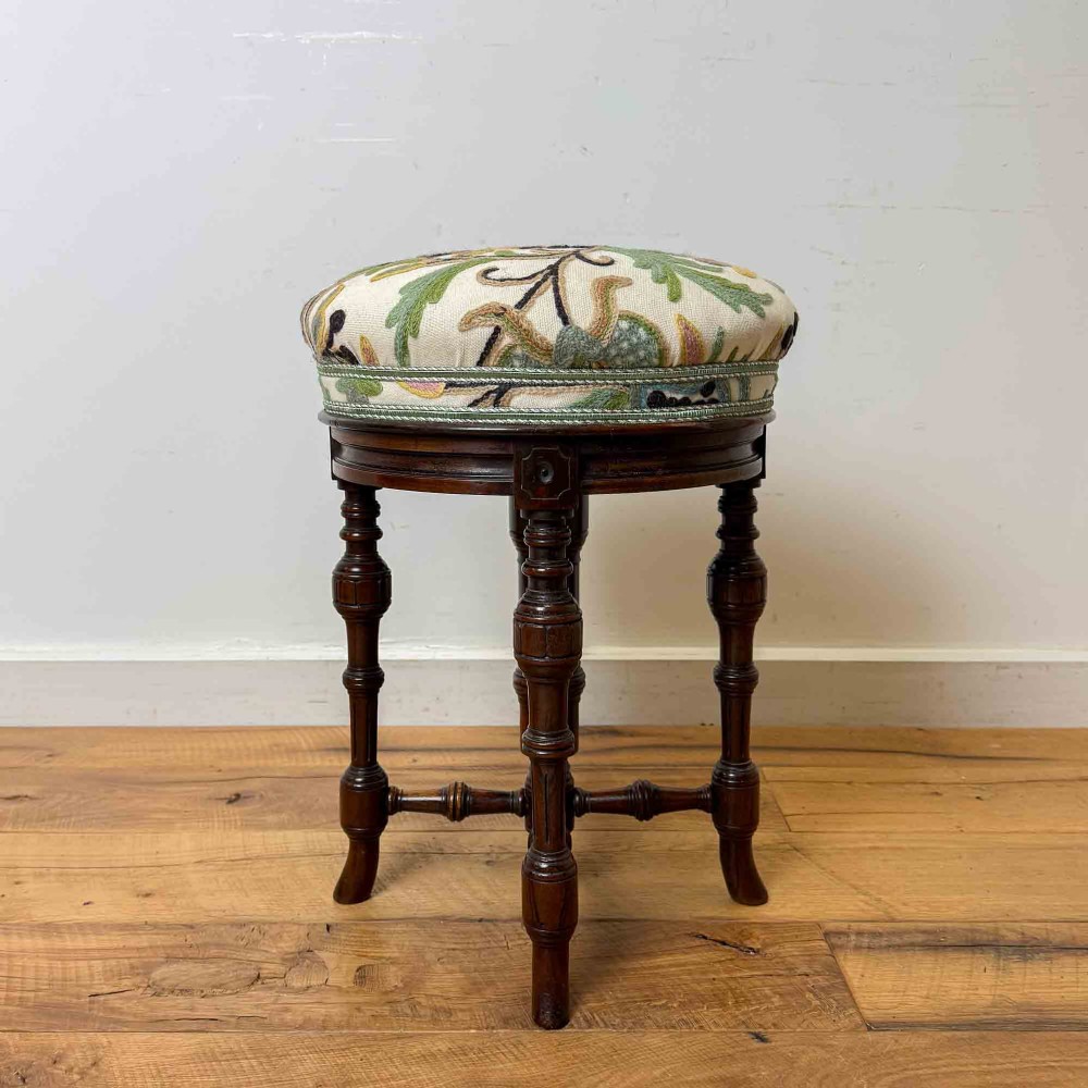Victorian Charles Wadman Rosewood Piano Stool with Crewel Work Seat