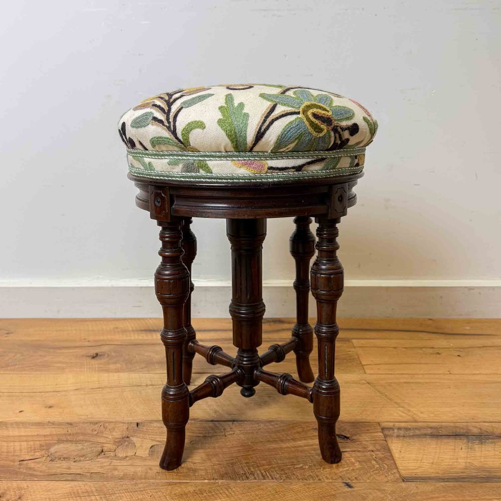 Victorian Charles Wadman Rosewood Piano Stool with Crewel Work Seat View II
