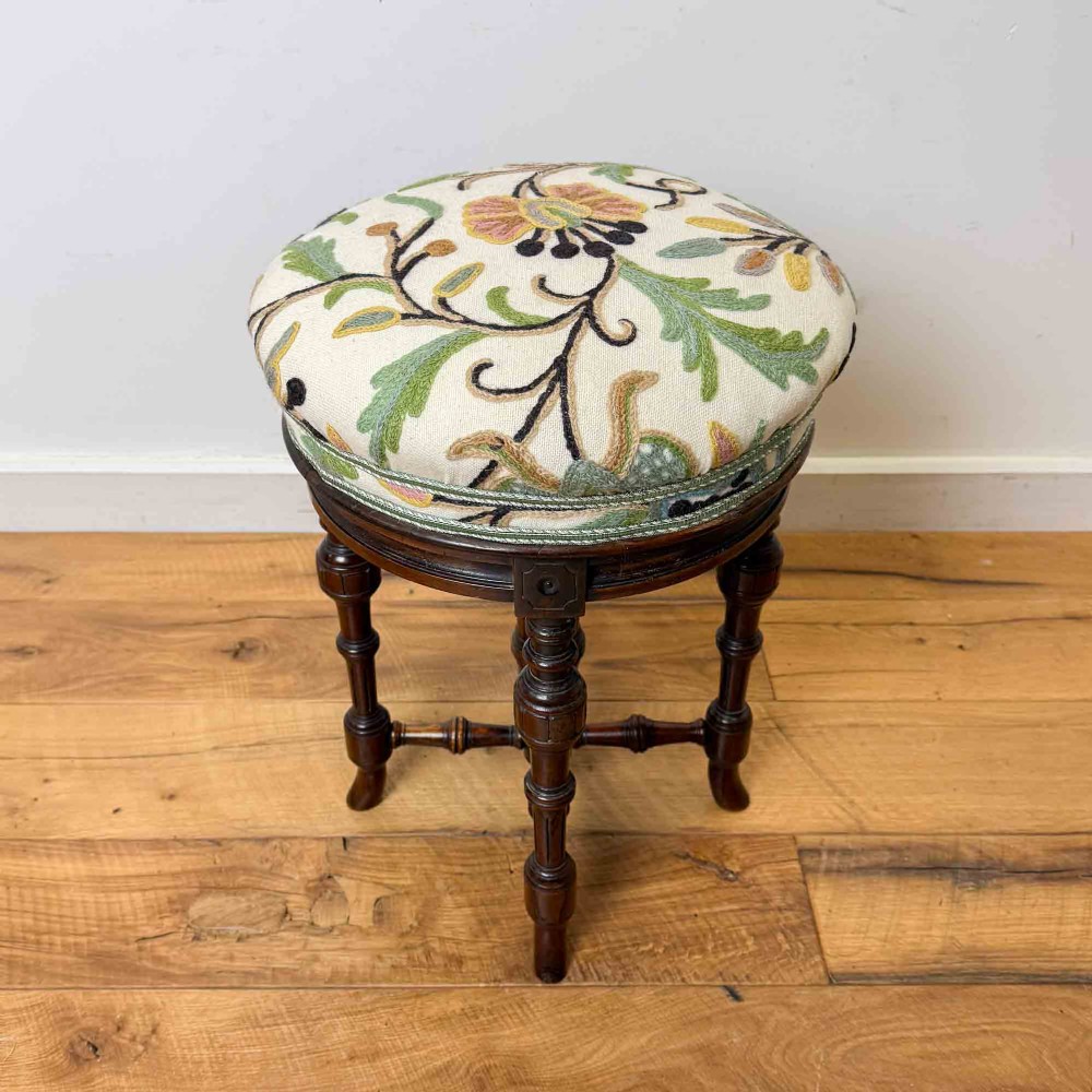 Victorian Charles Wadman Rosewood Piano Stool with Crewel Work Seat View III