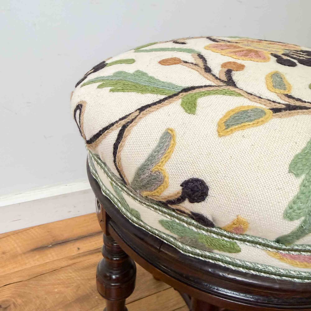 Victorian Charles Wadman Rosewood Piano Stool with Crewel Work Seat View VI