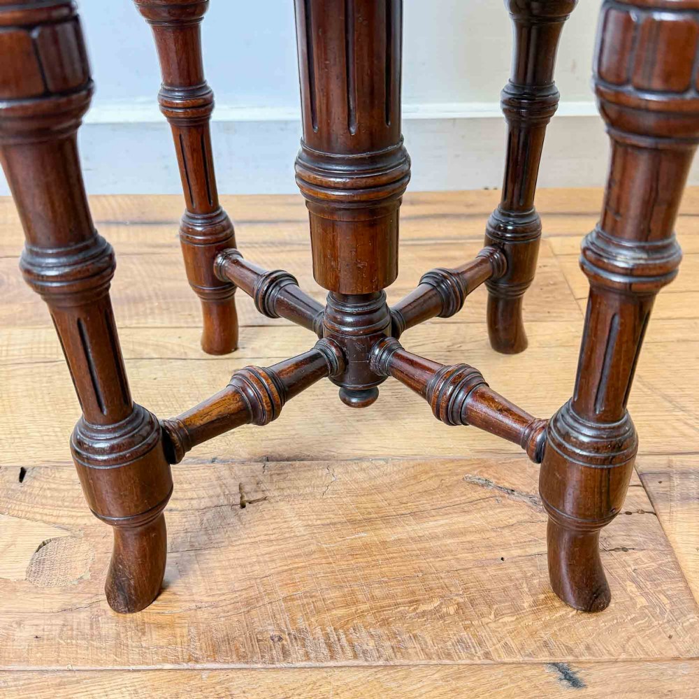 Victorian Charles Wadman Rosewood Piano Stool with Crewel Work Seat View VIII