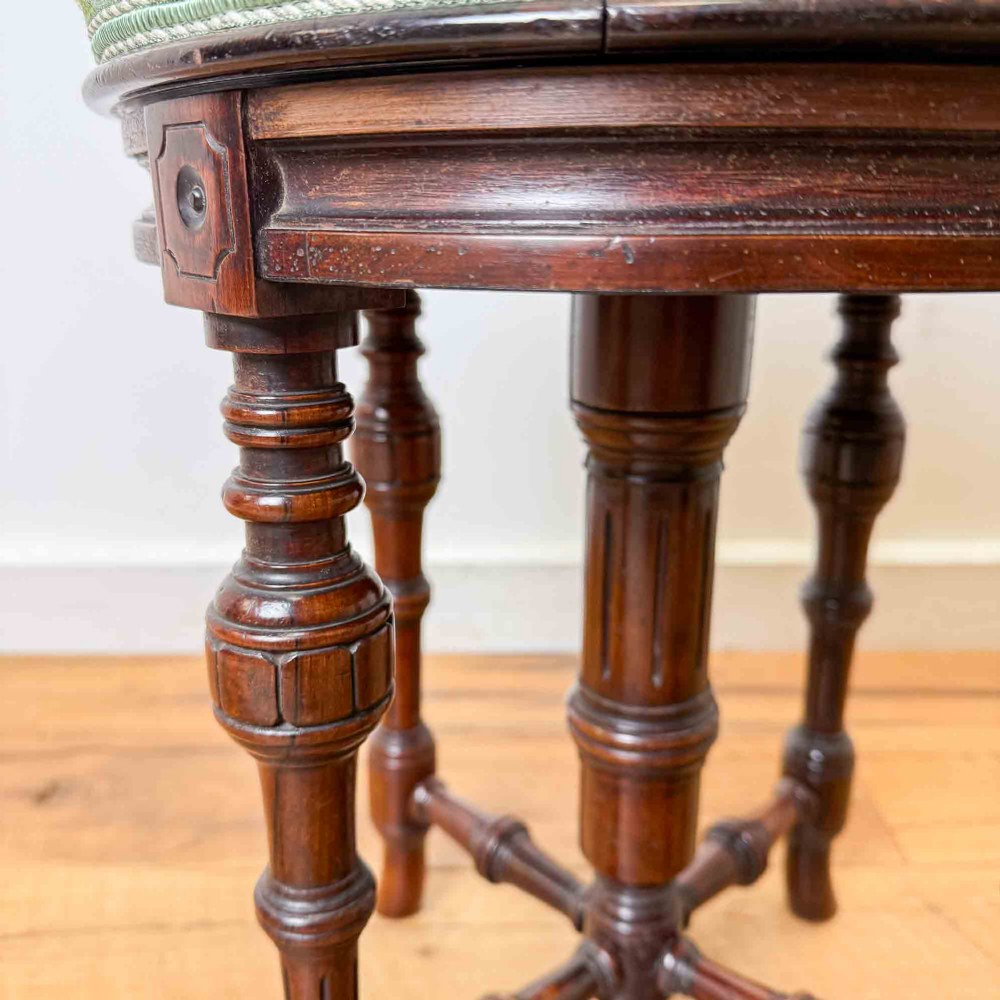 Victorian Charles Wadman Rosewood Piano Stool with Crewel Work Seat View IX