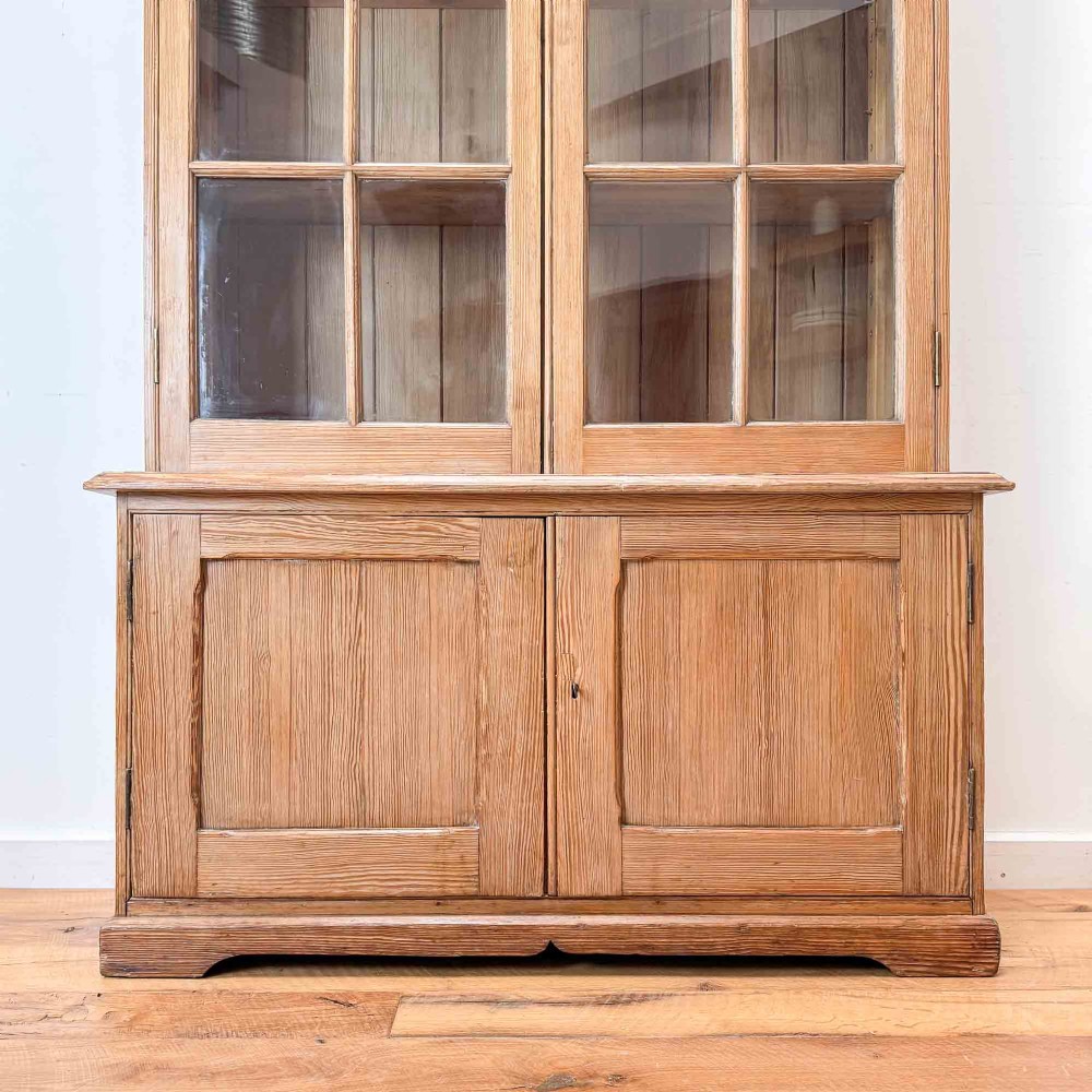 Antique Pitch Pine Glazed Bookcase Cabinet View III