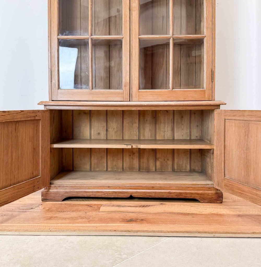 Antique Pitch Pine Glazed Bookcase Cabinet View VIII