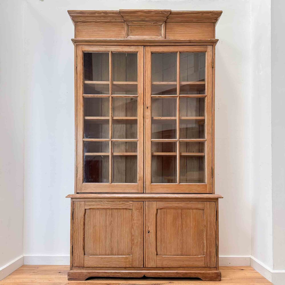 Antique Pitch Pine Glazed Bookcase Cabinet View XII