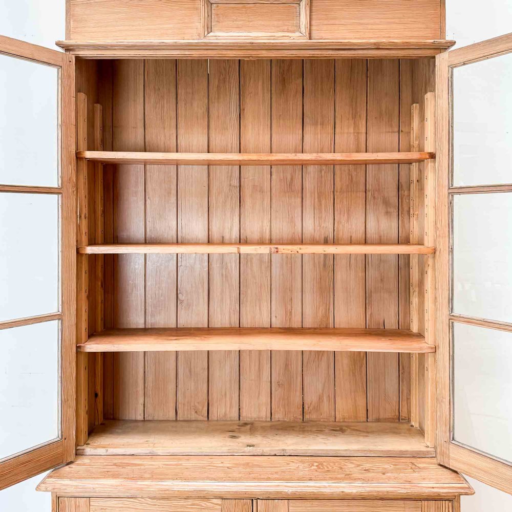 Antique Pitch Pine Glazed Bookcase Cabinet View XIII