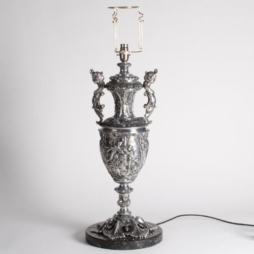 polished spelter classical themed table lamp