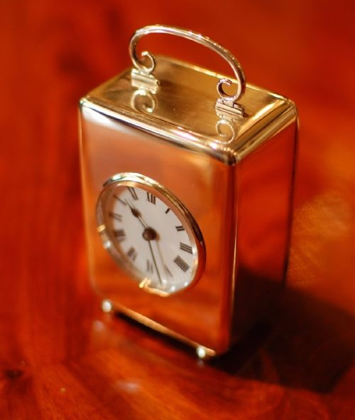 silver timepiece carriage clock - CATEGORY: ANTIQUE CLOCKS - DATED 1910