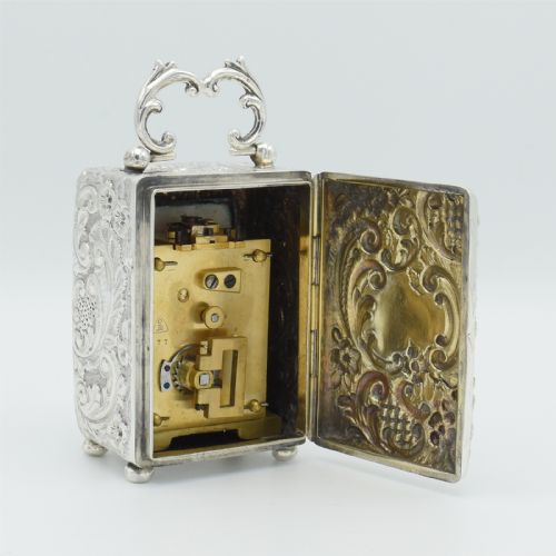 SILVER 'REPOUSSE' MINIATURE CARRIAGE CLOCKTIMEPIECE - ADDITIONAL PHOTO 3