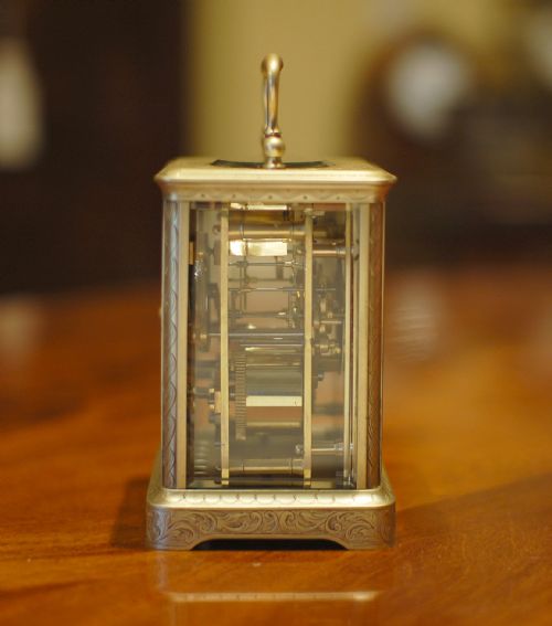 FINE ENGRAVED CARRIAGE CLOCK WITH DIAL 'MASK' - ADDITIONAL PHOTO 4