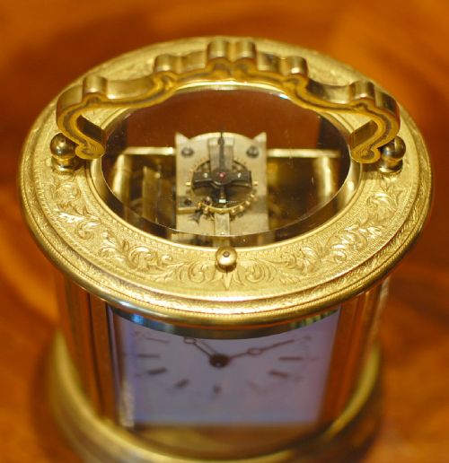 OVAL ENGRAVED CARRIAGE CLOCK BY DROCOURT - ADDITIONAL PHOTO 2