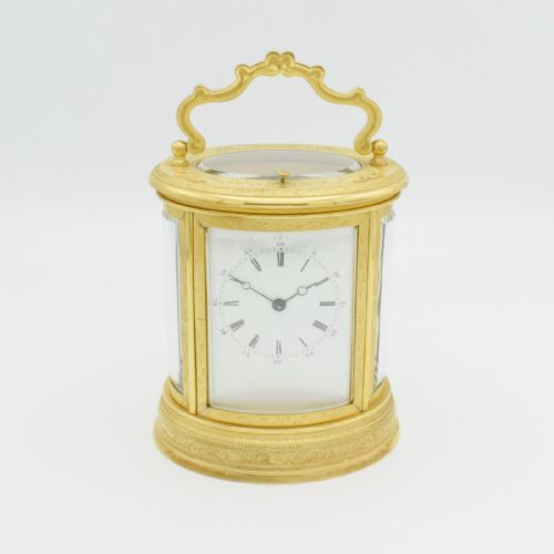 OVAL ENGRAVED CARRIAGE CLOCK BY DROCOURT - ADDITIONAL PHOTO 5