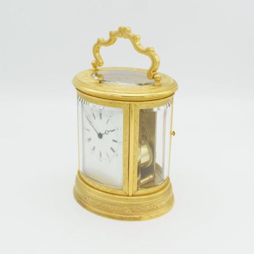 OVAL ENGRAVED CARRIAGE CLOCK BY DROCOURT - ADDITIONAL PHOTO 6