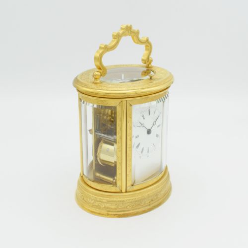 OVAL ENGRAVED CARRIAGE CLOCK BY DROCOURT - ADDITIONAL PHOTO 7