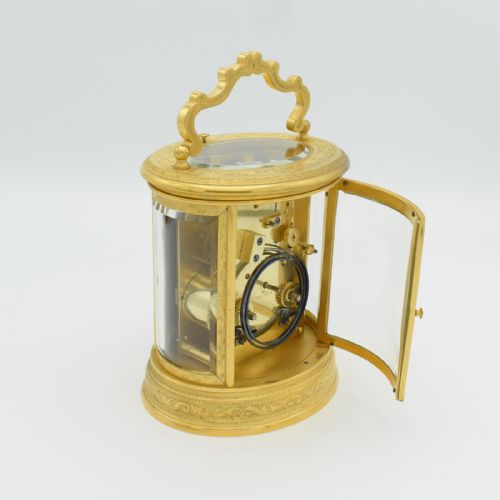OVAL ENGRAVED CARRIAGE CLOCK BY DROCOURT - ADDITIONAL PHOTO 8