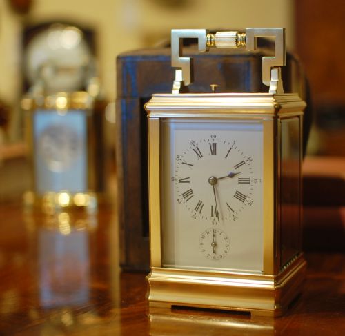 alarm repeat carriage with numbered leather outer case - CATEGORY: ANTIQUE CLOCKS - DATED 1890