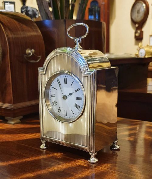 fine silver mantel clocktimepiece 1909 - CATEGORY: ANTIQUE CLOCKS - DATED 1910