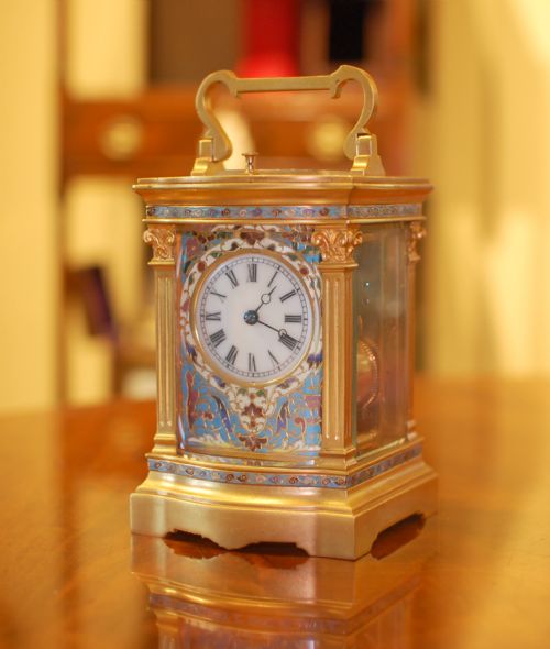cloisonne carriage clock - CATEGORY: ANTIQUE CLOCKS - DATED 1890
