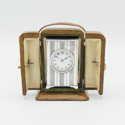 fine miniature silver timepiece clock - CATEGORY: ANTIQUE CLOCKS - DATED EDWARDIAN