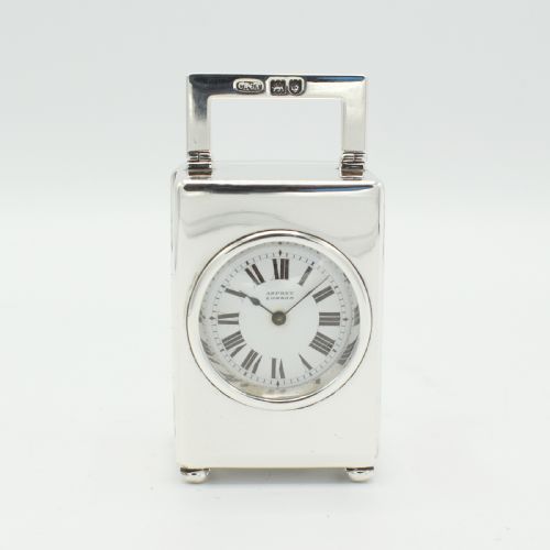 asprey miniature silver timepiece - CATEGORY: ANTIQUE CLOCKS - DATED 1900