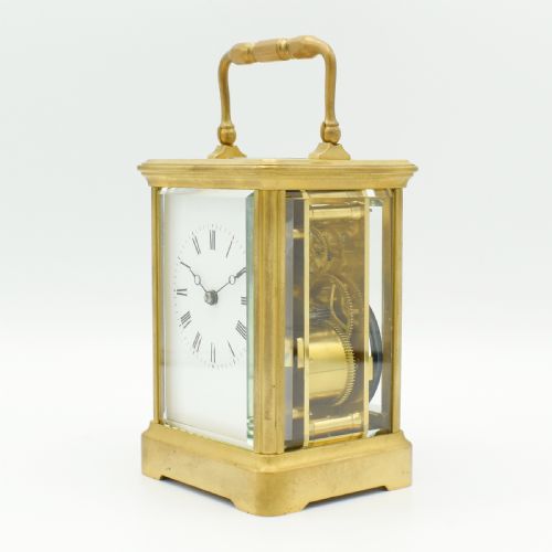 ATTRACTIVE GILT CARRIAGE CLOCK WITH CASE - ADDITIONAL PHOTO 1