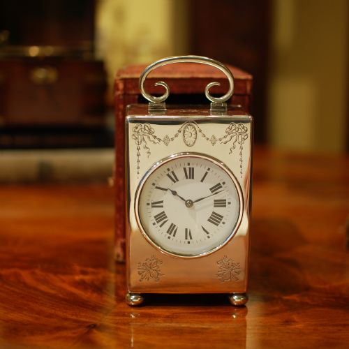 large silver carriage clock 1916 - CATEGORY: ANTIQUE CLOCKS - DATED EDWARDIAN