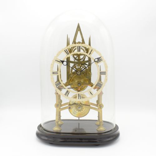 small skeleton clock with glass dome - CATEGORY: ANTIQUE CLOCKS - DATED 1880